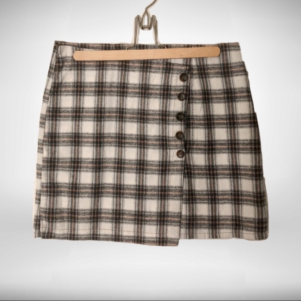 White Plaid Wrap Skirt